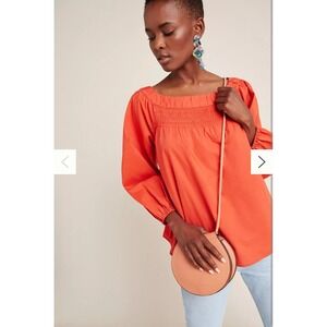 Maeve, XS,‎ Jessie Smocked Swing Blouse, Orange, 100% Cotton, Long Sleeve